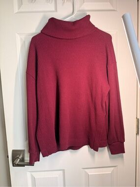 Gap waffle knit cotton Turtleneck Sweater - Burgundy